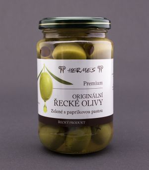Eredeti görög zöld olivabogyó - paprikás, Premium, D.M.Hermes 